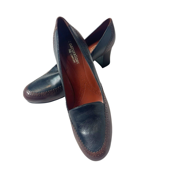 Naturalizer Oxford Loafers Block Heels Size 10M Navy Blue Brown Dark Academia - Picture 7 of 13
